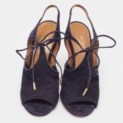 Pre Owned Aquazzura Navy Blue Suede Mira Ankle Strap Sandals Size 37