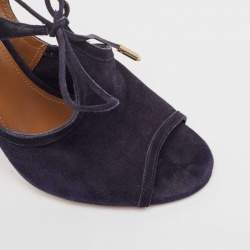 Pre Owned Aquazzura Navy Blue Suede Mira Ankle Strap Sandals Size 37
