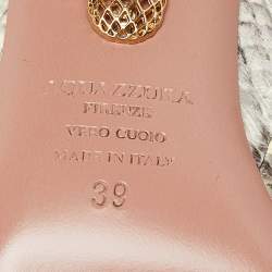 Pre Owned Aquazzura Cream/Brown Python Embossed Leather Tie Up Sandals Size 39