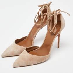 Pre Owned Aquazzura Beige Suede Heart Breaker Pumps Size 40.5