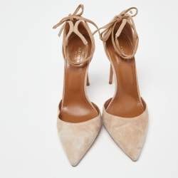 Pre Owned Aquazzura Beige Suede Heart Breaker Pumps Size 40.5