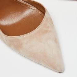 Pre Owned Aquazzura Beige Suede Heart Breaker Pumps Size 40.5