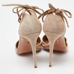 Pre Owned Aquazzura Beige Suede Heart Breaker Pumps Size 40.5