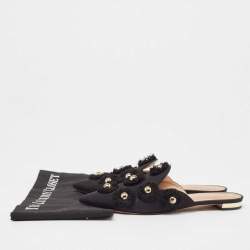 Pre Owned Aquazzura Black Canvas Sunflower Mules Size 36