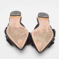 Pre Owned Aquazzura Black Canvas Sunflower Mules Size 36