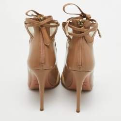 Pre Owned Aquazzura Beige Mesh Cut Out Lace Up  Sandals Size 38