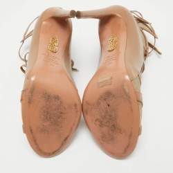 Pre Owned Aquazzura Beige Mesh Cut Out Lace Up  Sandals Size 38