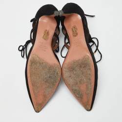 Pre Owned Aquazzura Black Suede Belgravia Lace Up Pointed Toe Pumps Size 40.5