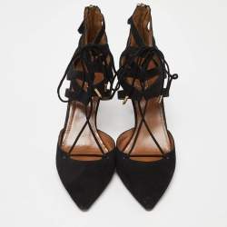 Pre Owned Aquazzura Black Suede Belgravia Lace Up Pointed Toe Pumps Size 40.5