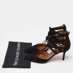 Pre Owned Aquazzura Black Suede Belgravia Lace Up Pointed Toe Pumps Size 40.5