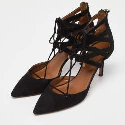 Pre Owned Aquazzura Black Suede Belgravia Lace Up Pointed Toe Pumps Size 40.5