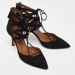 Pre Owned Aquazzura Black Suede Belgravia Lace Up Pointed Toe Pumps Size 40.5