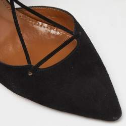 Pre Owned Aquazzura Black Suede Belgravia Lace Up Pointed Toe Pumps Size 40.5