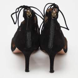Pre Owned Aquazzura Black Suede Belgravia Lace Up Pointed Toe Pumps Size 40.5