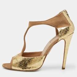 Aquazzura Beige/Gold Suede and Snakeskin Embossed Leather Pumps Size 39