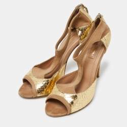 Aquazzura Beige/Gold Suede and Snakeskin Embossed Leather Pumps Size 39