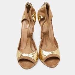 Aquazzura Beige/Gold Suede and Snakeskin Embossed Leather Pumps Size 39