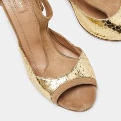 Aquazzura Beige/Gold Suede and Snakeskin Embossed Leather Pumps Size 39