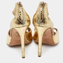 Aquazzura Beige/Gold Suede and Snakeskin Embossed Leather Pumps Size 39