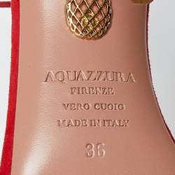 Pre Owned Aquazzura Red Fringed Suede Wild Thing Ankle Wrap Sandals Size 36