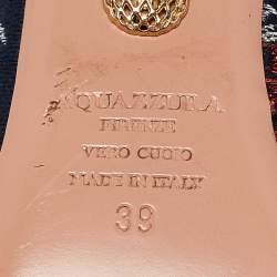 Pre Owned Aquazzura Multicolor Brocade Fabric Block Heel Ankle Strap Pumps Size 39