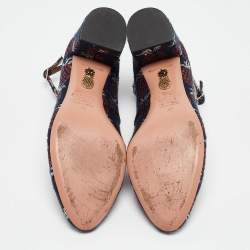 Pre Owned Aquazzura Multicolor Brocade Fabric Block Heel Ankle Strap Pumps Size 39