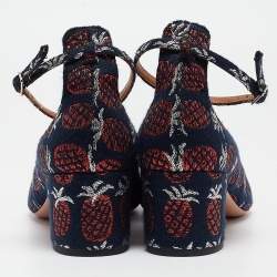 Pre Owned Aquazzura Multicolor Brocade Fabric Block Heel Ankle Strap Pumps Size 39