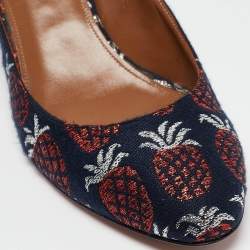 Pre Owned Aquazzura Multicolor Brocade Fabric Block Heel Ankle Strap Pumps Size 39