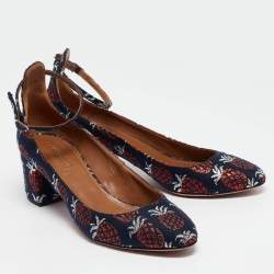 Pre Owned Aquazzura Multicolor Brocade Fabric Block Heel Ankle Strap Pumps Size 39