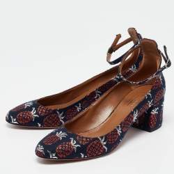 Pre Owned Aquazzura Multicolor Brocade Fabric Block Heel Ankle Strap Pumps Size 39