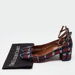Pre Owned Aquazzura Multicolor Brocade Fabric Block Heel Ankle Strap Pumps Size 39