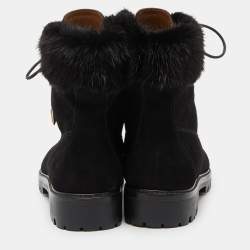 Aquazzura Black Suede and Fur Ankle Boots Size 40