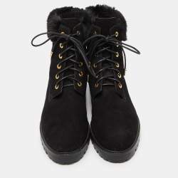 Aquazzura Black Suede and Fur Ankle Boots Size 40