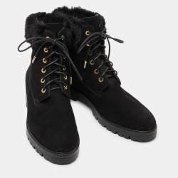 Aquazzura Black Suede and Fur Ankle Boots Size 40