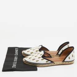 Aquazzura White Canvas Embroidered Pineapple Espadrille Flats Size 41