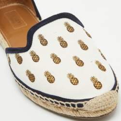 Aquazzura White Canvas Embroidered Pineapple Espadrille Flats Size 41