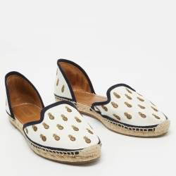 Aquazzura White Canvas Embroidered Pineapple Espadrille Flats Size 41