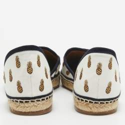 Aquazzura White Canvas Embroidered Pineapple Espadrille Flats Size 41