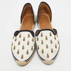Aquazzura White Canvas Embroidered Pineapple Espadrille Flats Size 41