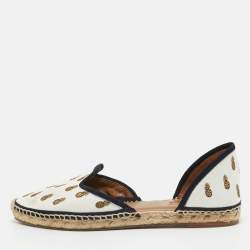 Aquazzura White Canvas Embroidered Pineapple Espadrille Flats Size 41