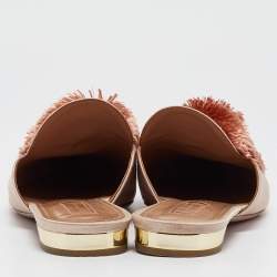 Pre Owned Aquazzura Pink Satin Pom-Pom Embellishments Pointed Toe Flat Mules Size 41