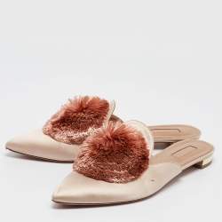 Pre Owned Aquazzura Pink Satin Pom-Pom Embellishments Pointed Toe Flat Mules Size 41