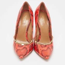 Pre Owned Aquazzura Red/Black Python Pointed Toe Pumps Size 40