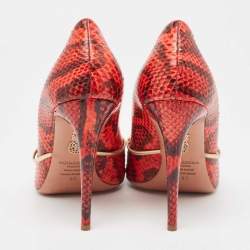 Pre Owned Aquazzura Red/Black Python Pointed Toe Pumps Size 40