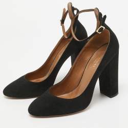 Pre Owned Aquazzura Black Suede Alix Ankle Strap Pumps Size 39