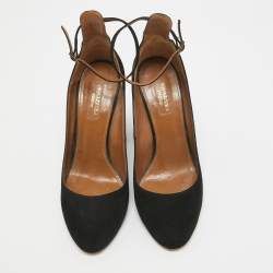 Pre Owned Aquazzura Black Suede Alix Ankle Strap Pumps Size 39