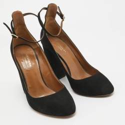 Pre Owned Aquazzura Black Suede Alix Ankle Strap Pumps Size 39
