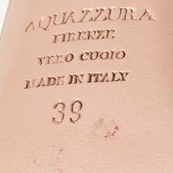 Pre Owned Aquazzura Beige Leather Crystal Embellished Ankle Strap Sandals Size 39