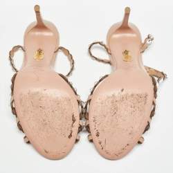 Pre Owned Aquazzura Beige Leather Crystal Embellished Ankle Strap Sandals Size 39