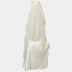 Pre Owned Arcina Ori Cream Satin Halter Neck Dress M